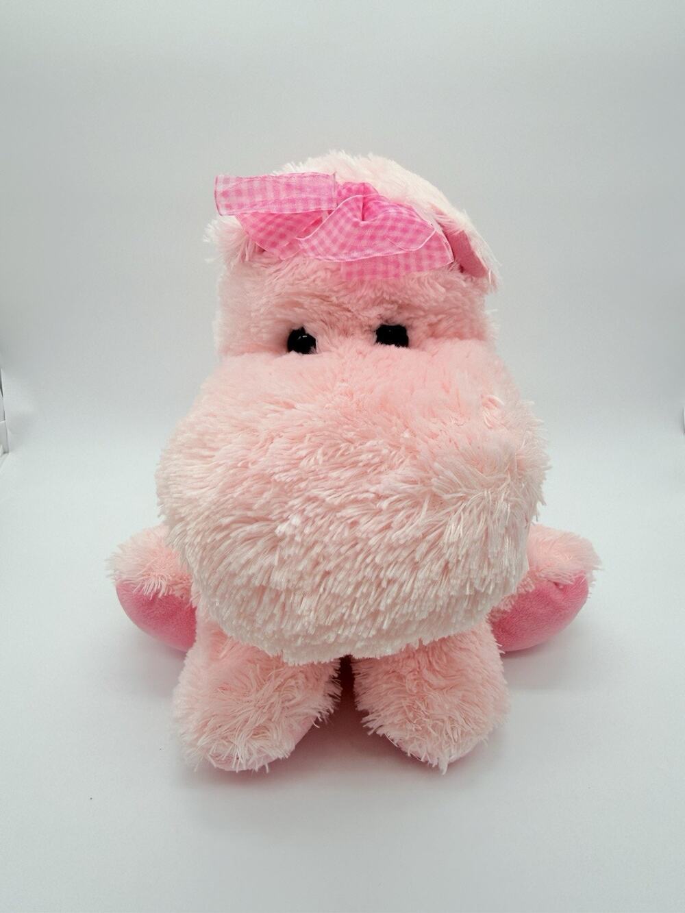 Russ Berrie Darly the Pink Hippo With Bow Plush Stuffed Animal Toy 10.5"